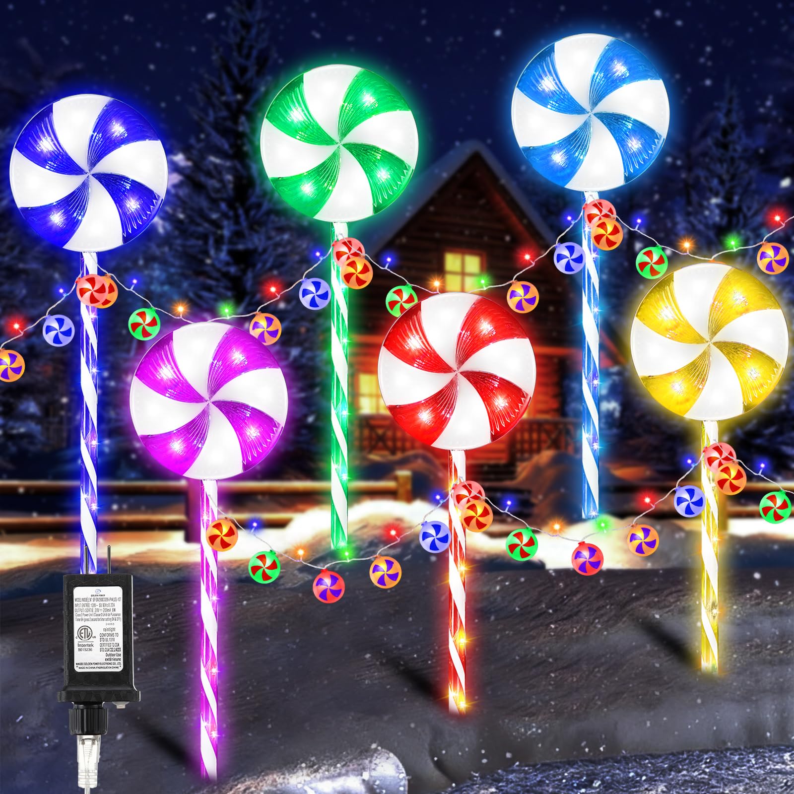 Photo 1 of NON FUNCTIONAL -- PARTS ONLY ----------------------------------------------------------------------------------------------------------6 Pack Christmas Lollipop Pathway Lights Outdoor with 28PC Candy, 27" 176LED Peppermint Candy Cane Decoration with 8 Mod