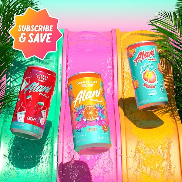 ALANI NU VARIETY PACK (CHERRY SLUSH, JUICY PEACH, ORANGE KISS), LOW CALORIE ENERGY DRINKS, 100MG CAFFEINE, BIOTIN, B VITAMINS, ZERO SUGAR, 10 CALORIES OR LESS, 8 FL OZ CANS, 12 PACK
