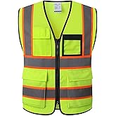 HATAUNKI Reflective Safety Vest for Men Women Hi Vis Vest with 8 Pockets High Visibility Mesh Reflective Vest Meets ANSI/ISEA Standards (Yellow-07, Large)