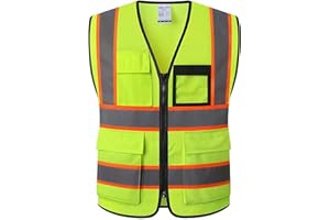 HATAUNKI Reflective Safety Vest for Men Women Hi Vis Vest with 8 Pockets High Visibility Mesh Reflective Vest Meets ANSI/ISEA Standards (Yellow-07, XX-Large)