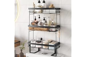 COVAODQ Over The Toilet Storage 3 Tier Bathroom Organizer Shelves Multifunctional Over Toilet Bathroom Organizer, No Drilling with Wall Mounting Space Saver