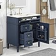 Linique 30" Bathroom Vanity with Sink Combo Set, Solid Wood Frame Modern Bathroom Storage Cabinet with 2 Drawers and a Tip-Out Drawer, Soft Closing Cabinet Door with Organizer, Blue