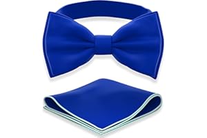 Adam Young Men's Bow Ties with Handkerchief Pre-Tied Style Formal Satin Classic Bowtie for Tuxedo Faux Silk