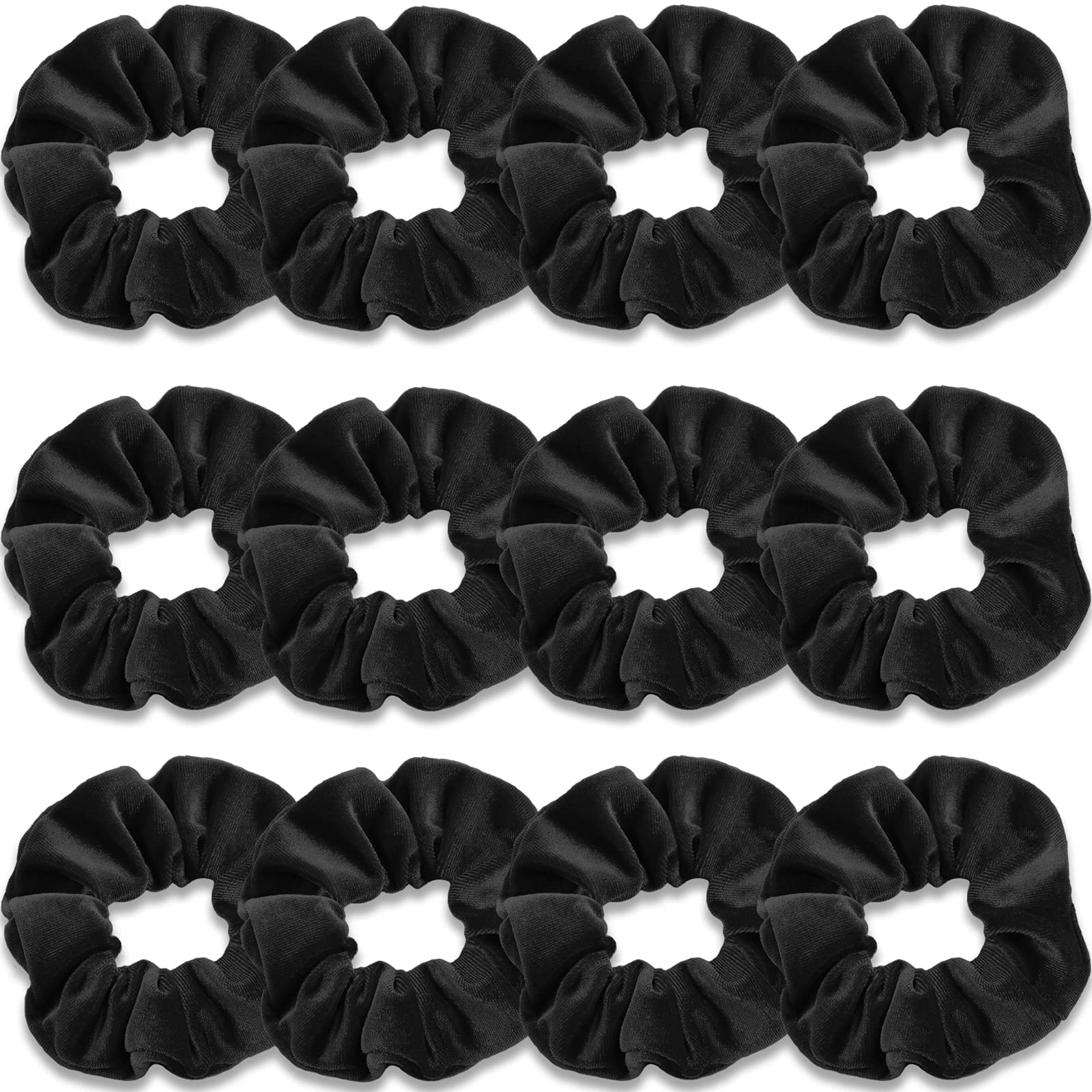 VENUSTE Black Scrunchies for Women, Premium Velvet Scrunchy for Hair, Elastic Thick Bands, Soft Ropes Ponytail Holder Hair Accessories, 12 Pack