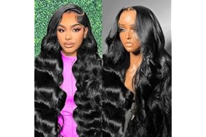 GEARINA 13x6 Lace Front Wigs Human Hair Pre Plucked 200% Density Body Wave HD Lace Front Wigs Human Hair Transparent Frontal Glueless Wigs Virgin Human Hair with Baby Hair for Women Natural Black 30 Inch