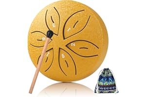 LTAXAF Rain Drum for Outside,Steel Tongue Drum 6 Notes 3 Inch with Bag, Music Book, Drum Mallets, Musical Education Entertainment Meditation Yoga Zen for Christmas Gift(Golden)