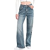 Eiaend Women's high Waisted Loose Stretchy Jeans Wide Leg Tummy Control Straight Leg Denim Pants Baggy Trendy Jeans for Women