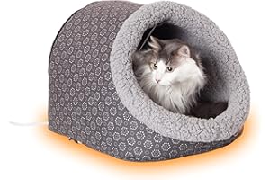 K&H Pet Products Heated Cat Bed - Thermo-Pet Cave for Large Cats, Indoor Heated Pet Bed for Dogs & Cats, Covered Cave Pet Tent, Collapsible, Machine Washable, Safety Listed - 17 X 15 X 13in Gray