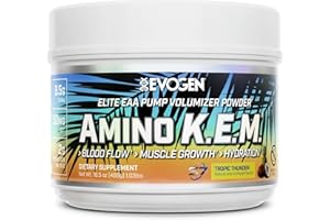 Evogen Amino K.E.M. - EAA & BCAA Powder Pump Volumizer | BCAAs Amino Acids Supplement for Blood Flow, Muscle Growth, & Hydration | Tropic Thunder | 30 Servings