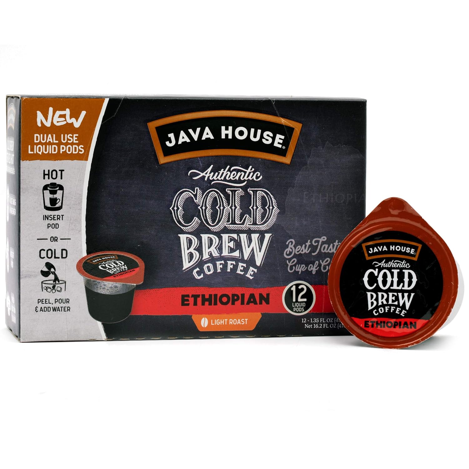 Java House Cold Brew Coffee Concentrate Single Serve Liquid Pods - 1.35 Fluid Ounces Each (Ethiopian, 12 Count)