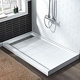 WOODBRIDGE 60"L x 34" W x 4"H Shower Base,Left Drain,Non-Slip Single Threshold Shower Pan, Solid Surface with Brushed Nickel 