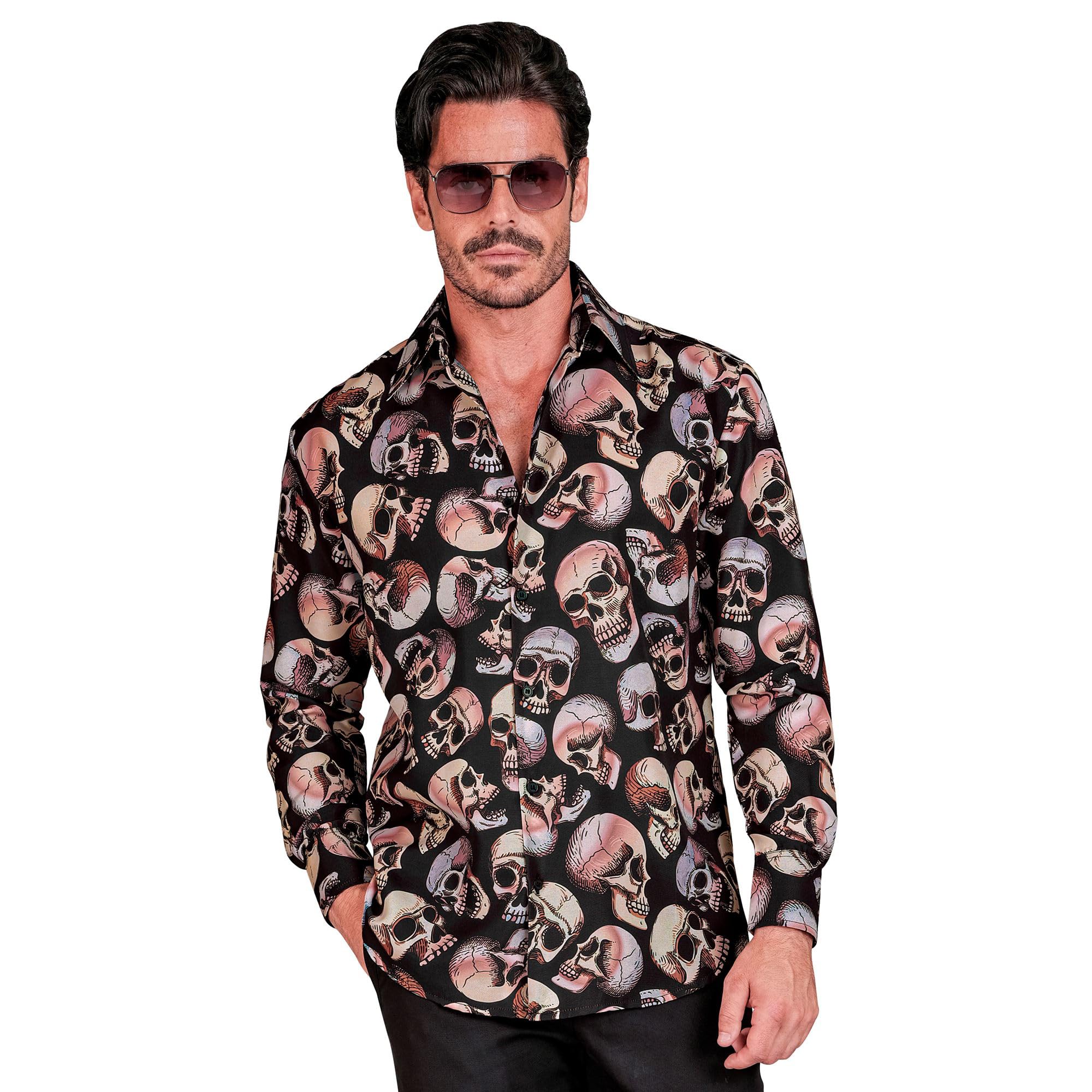 Widmann MILANO PARTY FASHION - Men's Skull Shirt Glow Under UV Light Skeleton Halloween Fancy Dress