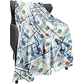 HommomH Fleece Blanket 40" x 50" Blue Funny 100 Dollar Bill Cash Us Cute Things Money Lightweight Fuzzy Cozy Soft Warm Throw for Men Women, Air Conditioning
