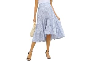 FUNJULY Maternity Skirt Women's High Waist Maternity Skirts Ruffled Tiered Casual A Line Swing Boho Skirts for Women