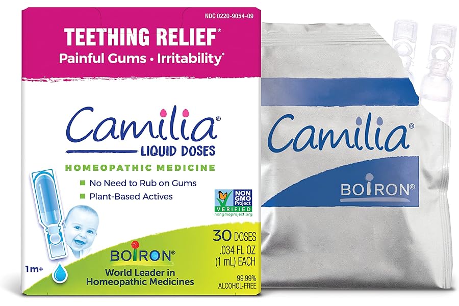 Boiron Camilia Teething Drops for Daytime and Nighttime Relief of Painful or Swollen Gums and Irritability in Babies - 30 Cou