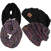 Funky Junque Slouchy Beanie & Infinity Scarf Gift Set – Matching Winter Accessories Sets for Women, Oversized Hat and Scarves