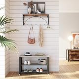 VASAGLE Shoe Bench 2 Shelves Entryway Organiser 30x73x45 cm Oak Beige White view 7