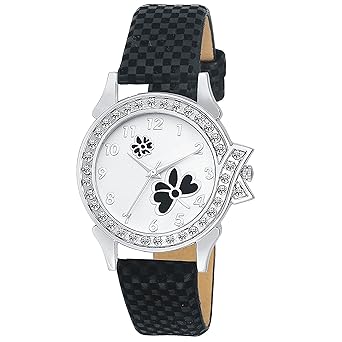 Analogue Diamond Studded Designer White Black Dial Leather Strap Belt Ladies Wrist Watch for Girls and...