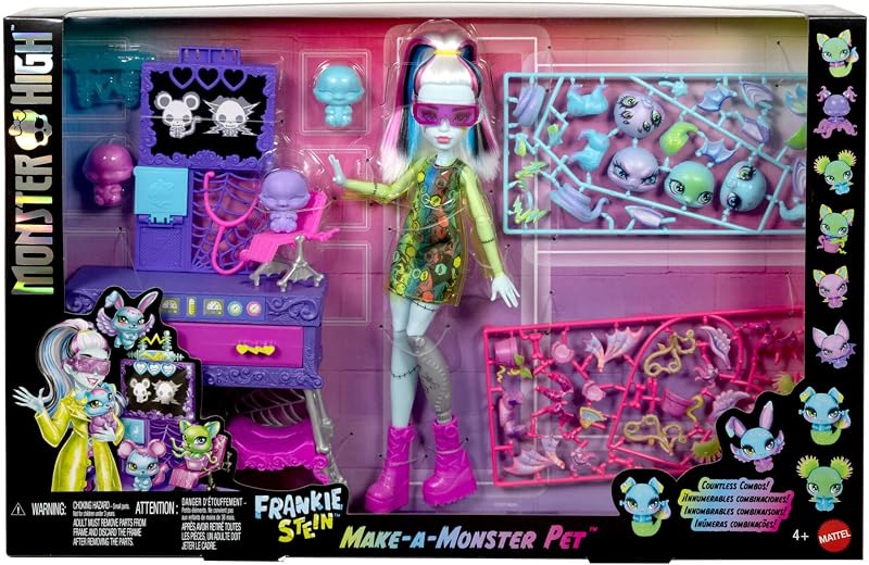 Frankie Stein Cria o teu kit de brincadeiras de animais monstro com boneca e mais de 30 acessórios para criar quantos animais quiseres, laboratório científico louco, JBF18, Lilas.