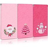 FYSUIMU 3Pcs Christmas Pink Hand Towel Set Cotton Xmas Tree Santa Snowman Bathroom Towel 29.5 x 13.7 Inch Pink Xmas Decorative Kitchen Dish Towels for Drying Cleaning Cooking Home Decor
