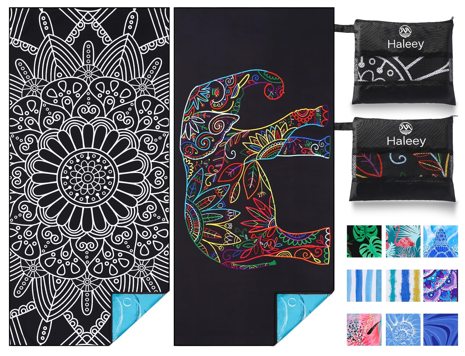 Haleey 2 Pack Microfibre Lightweight Beach Towel 180x80cm Oversized Extra Large Thin Sand Free Towels Travel Swim Pool Yoga Gym Camping for Adults Women Men Beach Essentials Accessories Vacation Gift