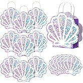 Locmeo 24 Pack Sea Shell Gift Bags Mermaid Goodie Bags Party Favor Iridescent with Handle for Under The Sea Party Summer Ocean Beach Birthday Wedding Shower Celebration Supply Decoration (Holographic)