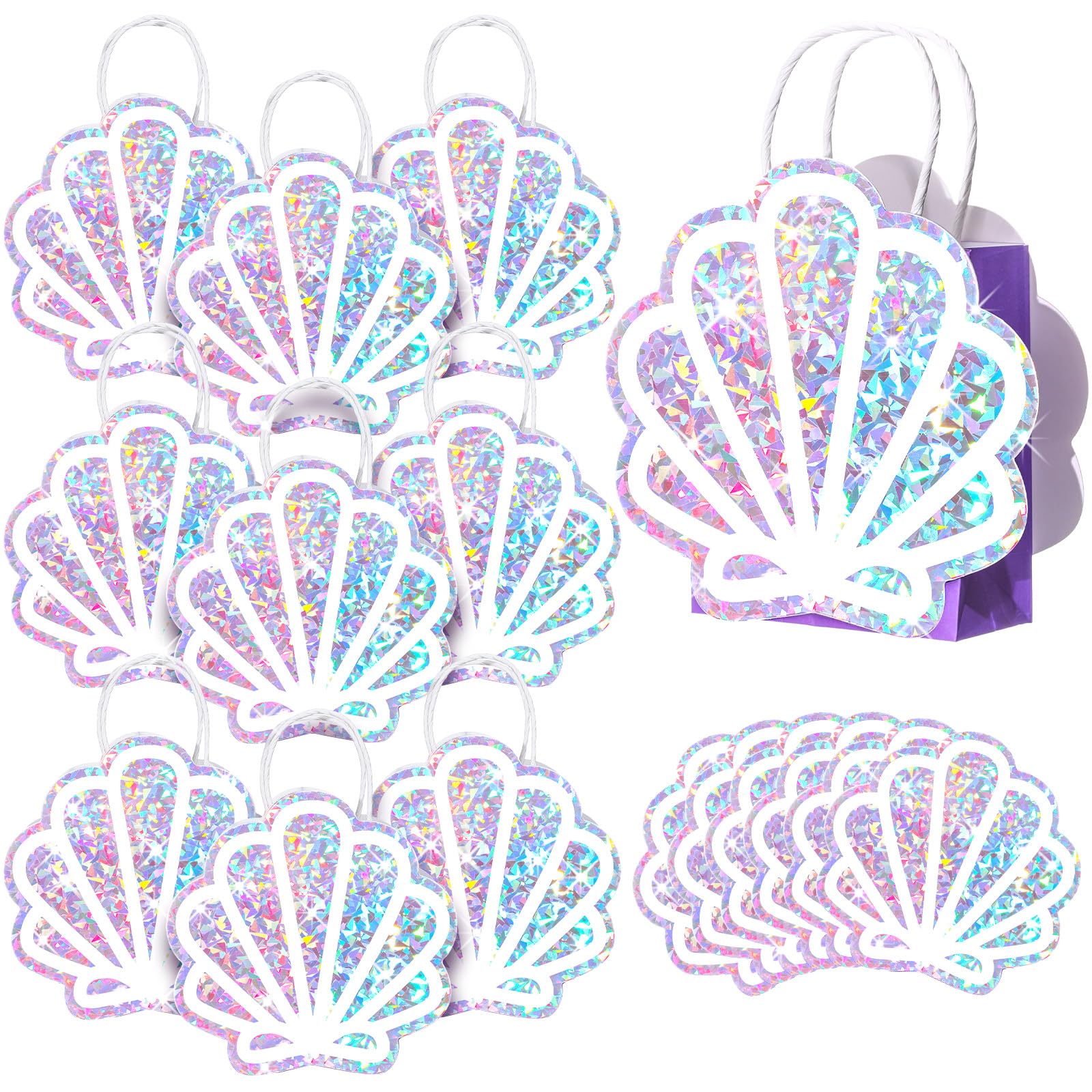 Photo 1 of Locmeo 24 Pack Sea Shell Gift Bags Mermaid Goodie Bags Party Favor Iridescent with Handle for Under The Sea Party Summer Ocean Beach Birthday Wedding Shower Celebration Supplies Decoration