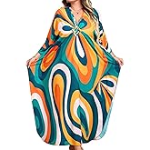 Yanziliu Kaftan Dresses Plus Size V-Neck Women's Swimwear Cover Ups Tie Dye Batwing Sleeves Mumu Caftan Dress