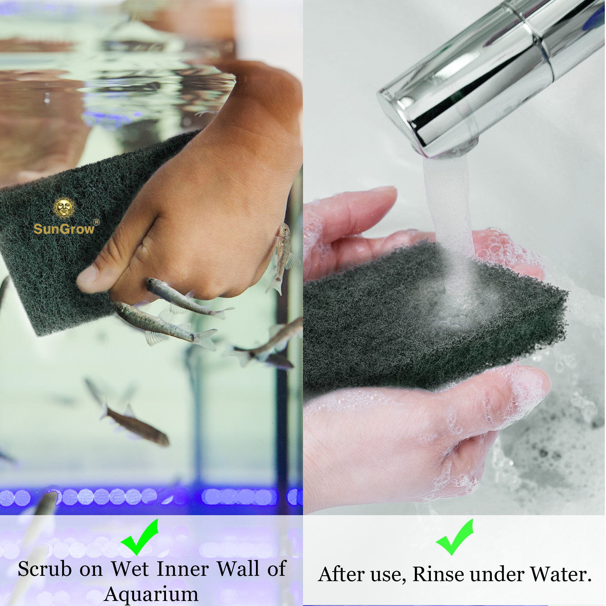 3 Algae Scrub Pads by SunGrow -- Remove Stubborn Algae from nooks and crannies easily - Saves time - Creates A Sparkling clear aquarium - Long-lasting Pads