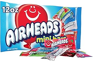 Airheads Mini Bars, Halloween Trick or Treat Candy Variety Bag, Individually Wrapped Bulk Candy for Adults & Kids, Party, Non-Melting, 12 oz Bag