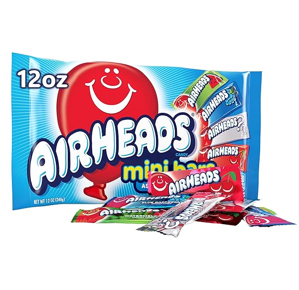 AIRHEADS CANDY, VARIETY BAG, INDIVIDUALLY WRAPPED ASSORTED FRUIT MINI BARS, PARTY, NON-MELTING, 12OZ (1 BAG)