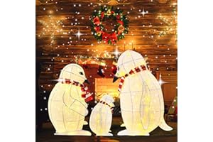 CINIQY Outdoor Christmas Decorations，Christmas Penguin for Windows Outside，Garden w/ 140 Lights，Outdoor Christmas Lighted Decorations，White Penguin Lights，Lighted Christmas Decorations