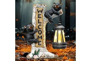 Json Garden Bear Statue with Solar LED Lantern, Gifts for Mom Yard Art, Whimsical Figurine Large Sculpture Lighted Outdoor Mother's Day Spring Decorations for Lawn, Porch