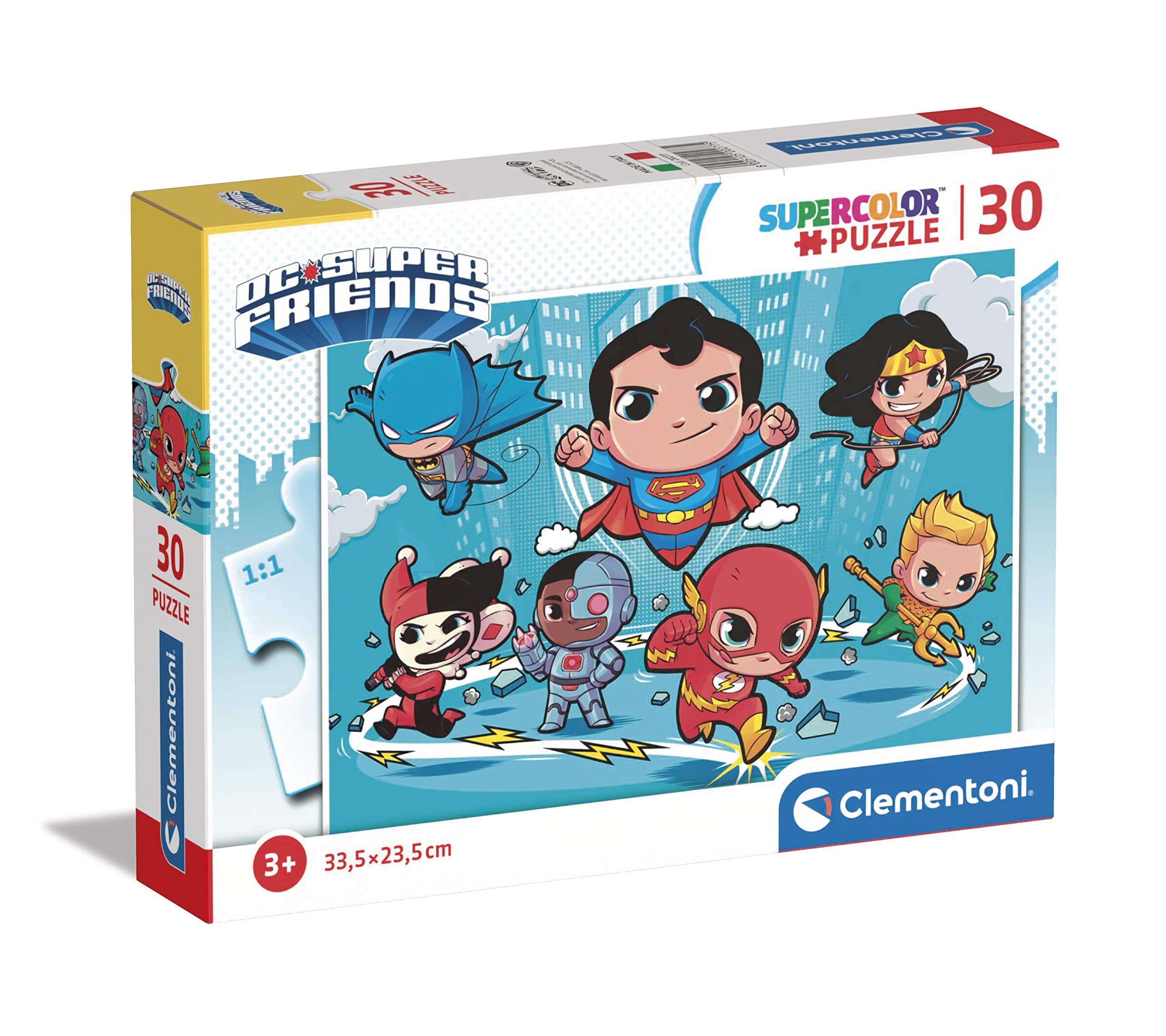 Clementoni - 20277 - Supercolor Puzzle - Dc Comics Superfriends - 30 Pieces, Jigsaw Puzzle For Kids Age 3, Puzzle Cartoon, Made In Italy