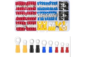 QOOSIKICC 200 Pcs Mixed Quick Disconnect Electrical Ring Terminals, Insulated O Ring Crimp Terminals Connectors, Electrical Wire Crimp Terminals Connectors Assortment Kits