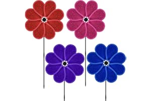 DECEED 4PCS 11.4" W x 28" H Reflective Pinwheels Sparkly Lawn Wind Spinners Colorful Rainbow Windmill for Garden Decoration Bird Devices Deterrent to Scare Birds Away (Multicolor-2 Four Colors)