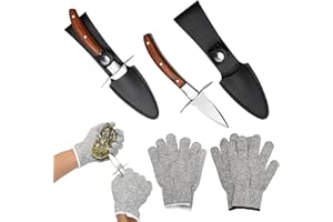 Oyster Shucking Knifes with 4 Gloves, COITEK Shucker Oyster Knife Set of 2 Stainless Steel Knifes kit with Heavy Duty Shuckin