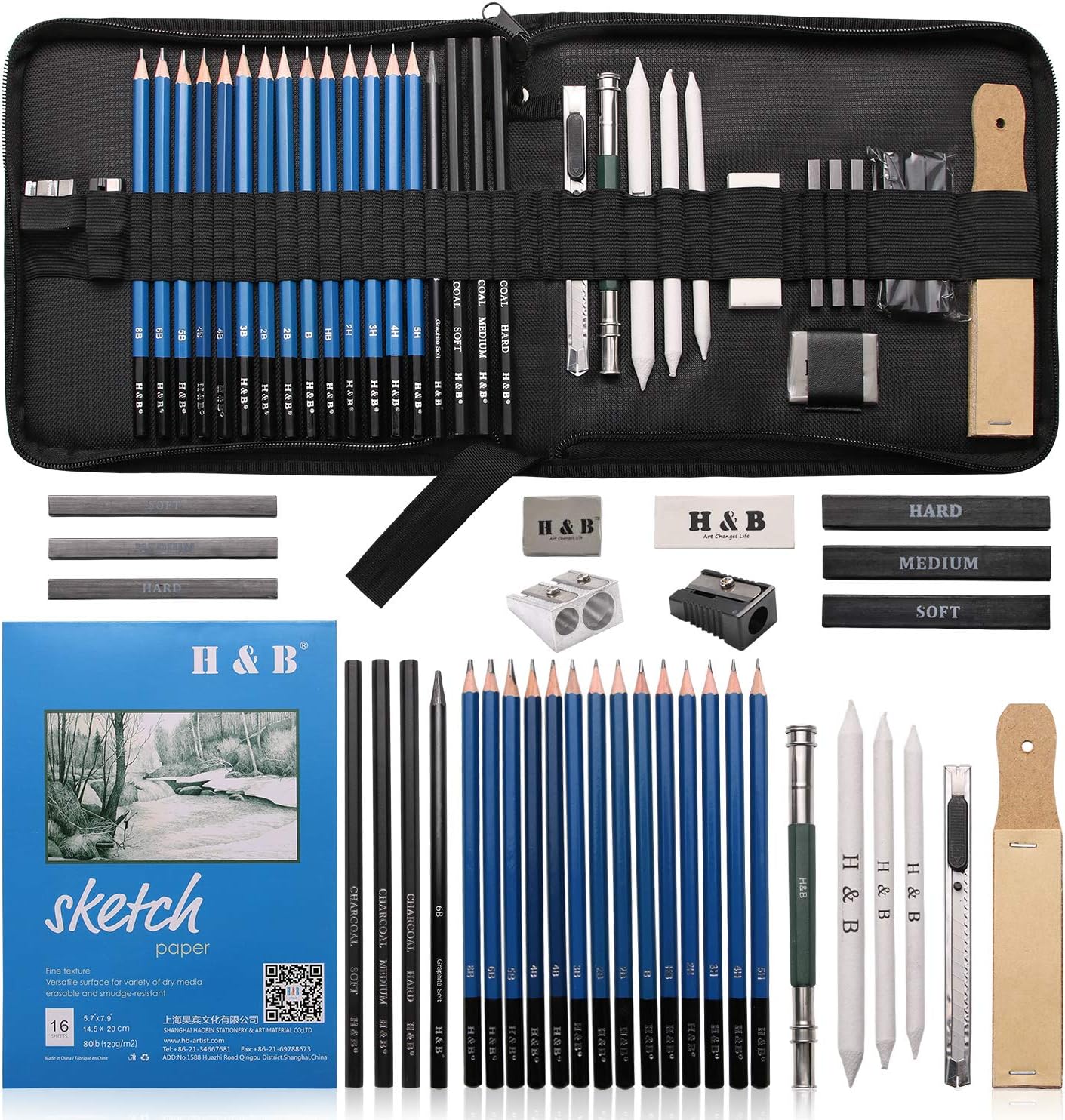 EEX Sketching and Drawing Pencils Set - 35 Pieces - Art Supplies Drawing Set, Charcoal Pencil Set