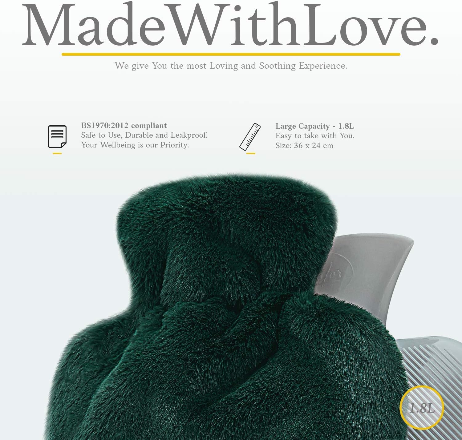 Hot Water Bottle, with Soft Premium Fleece Cover, Green, 2L, Heating Pad for Menstrual Cramps and Period Comfort - Image 4