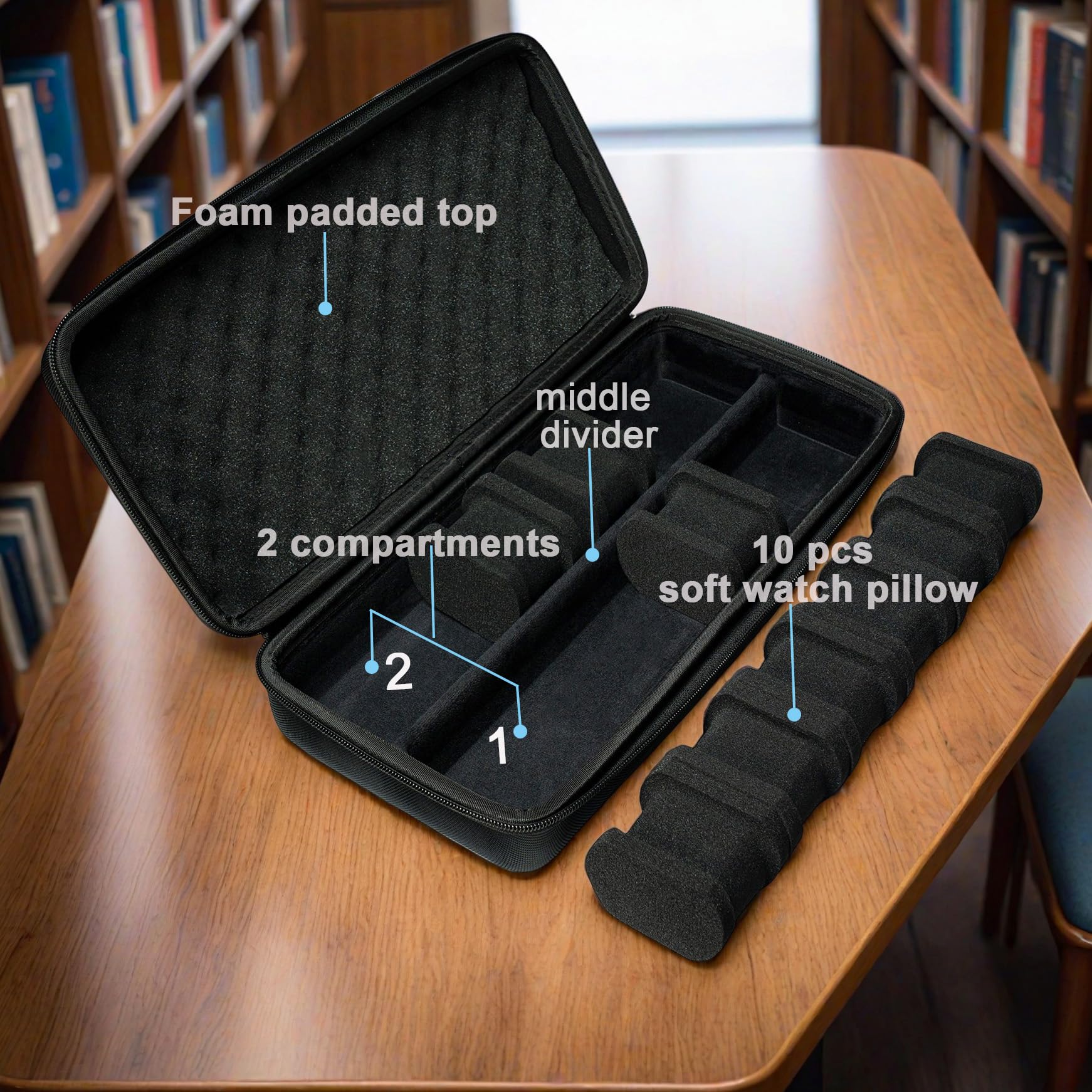 RIGICASE 10 slots watch travel case, Hard Portable watch carry storage organizer box, fit watches up to 55mm face