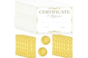 SEAJAN 50 Packs Gold Foiled Certificate Paper Award 11 x 8.5 Inch Certificate of Completion Achievement Awards with 100 Pieces Embossed Gold Foil Seals Gold Seals Stickers for Printer Supplies