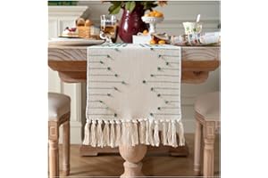 CAFLIFE St.Patrick's Day Table Runner 13 x 72 Inch Long Natural Cotton Woven Runner with Tassels for Home Dining Table décor, for Modern Farmhouse Decor Coffee Table Runner, Green and Beige