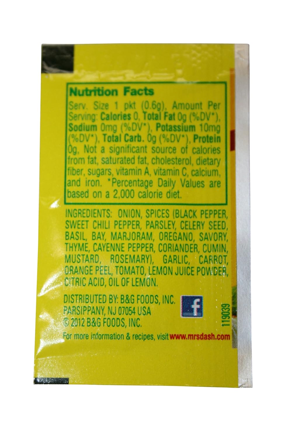Mrs Dash Original Blend Seasoning Blend, Salt Free, No MSG, .02 Oz, 50 Packets : Grocery & Gourmet Food