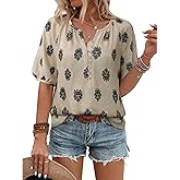 Unixseque Womens Summer Tops V Neck Short Sleeve Blouses Casual Button Down Shirts Floral Boho Clothing Trendy 2025