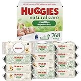 Huggies Natural Care Sensitive Baby Wipes, Unscented, Hypoallergenic, 99% Purified Water, 12 Flip-Top Packs (768 Wipes Total), Packaging May Vary