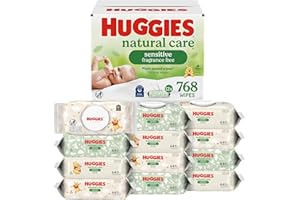 Huggies Natural Care Sensitive Baby Wipes, Unscented, Hypoallergenic, 99% Purified Water, 12 Flip-Top Packs (768 Wipes Total)