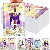 Kolldenn 120 Pcs Easter Gift Bags He Is Risen Sign Treat Bags Print Easter Cross Plastic Treat Packages with Handles Bulk Goodie Packaging for Religious Theme Bible School Party Favor