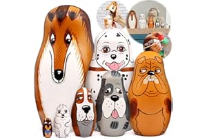 AEVVV Dog Nesting Dolls Set of 7 pcs - Matryoshka Nesting Dolls with Dog Figurines - Nesting Dolls Dog Breeds - Gifts for Dog Lovers - Dog Themed Gifts