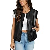 LADYFUL Women Faux leather Vest Top Cropped Cap Sleeve Bubble Hem Oversized Sleeveless Pu Leather Jacket Coat