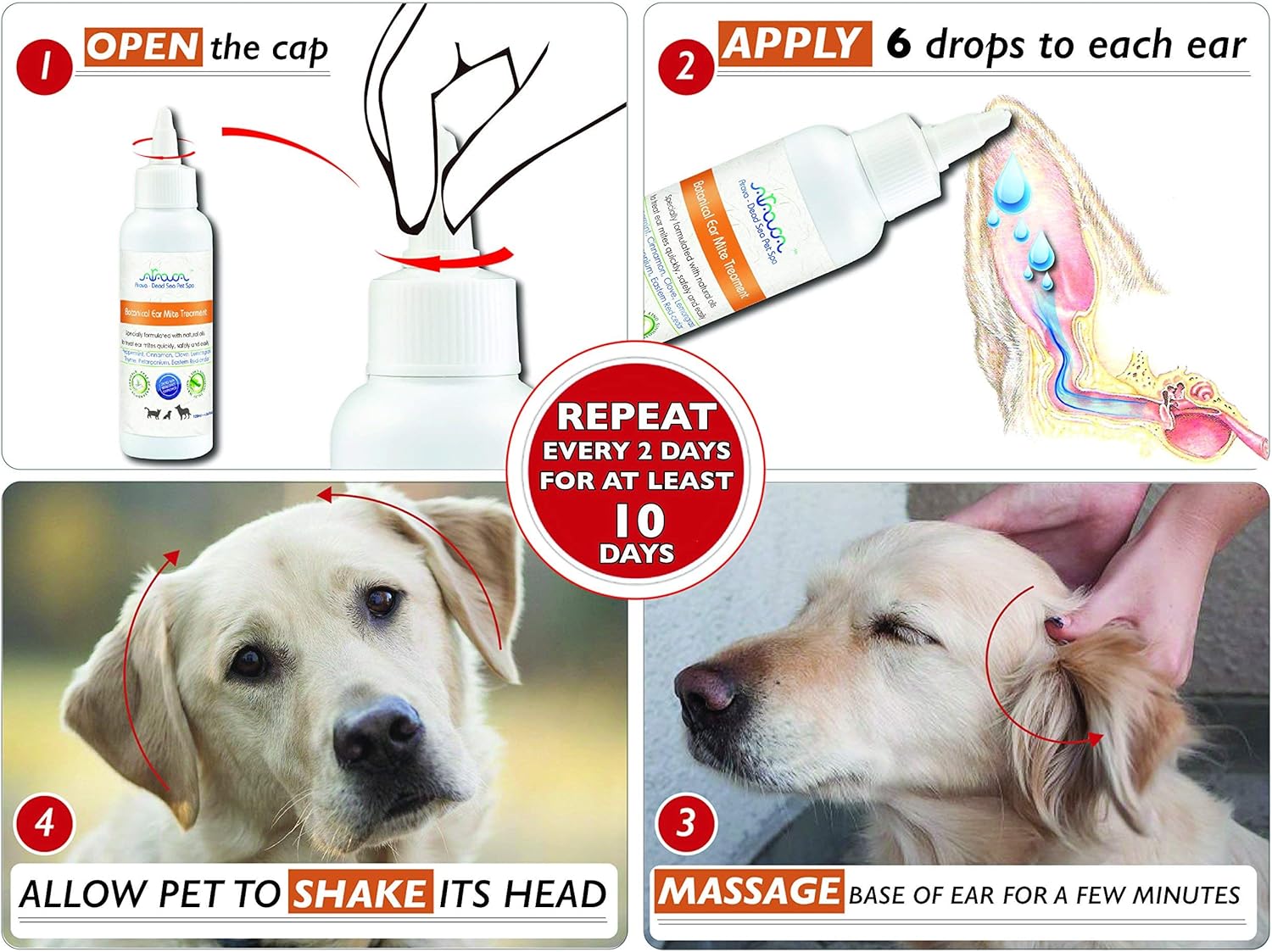 Arava Natural Ear Mite Treatment - for Dogs & Cats - Pet Ear Mites Infection Cleaner - Treat Inaccessible Areas & Prevent Infections - Healthy Safe Formula with Botanical Extracts & Dead Sea Minerals  : Pet Supplies